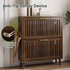Shoe Cabinet with 2 Drawers Slatted Foldable Wooden