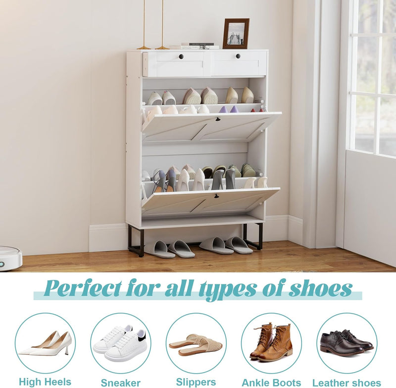 Shoe Cabinet with 2 Flip Drawers Storage