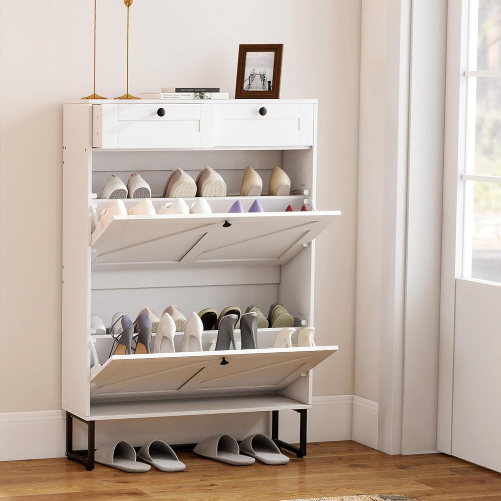 Shoe Cabinet with 2 Flip Drawers Storage Wooden