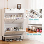 Shoe Cabinet with 2 Flip Drawers Storage Wooden
