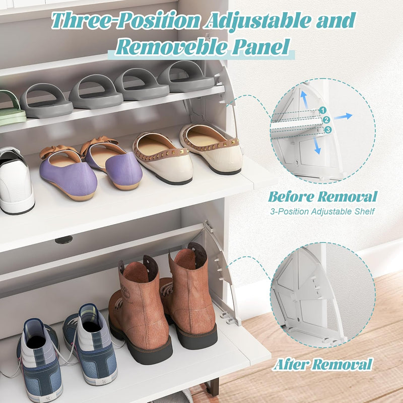 Shoe Cabinet with 2 Flip Drawers Storage