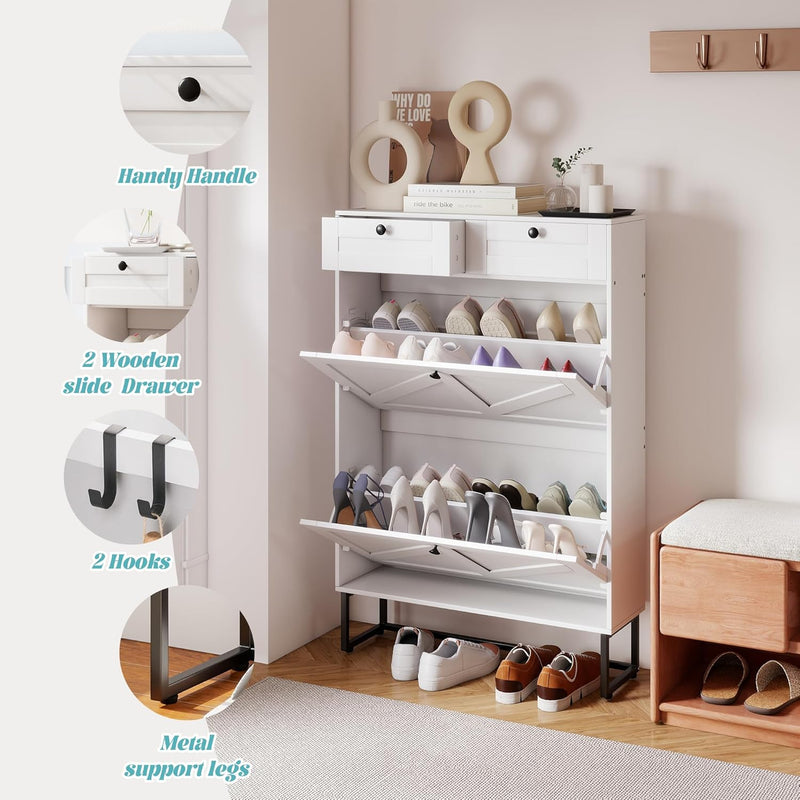 Shoe Cabinet with 2 Flip Drawers Storage
