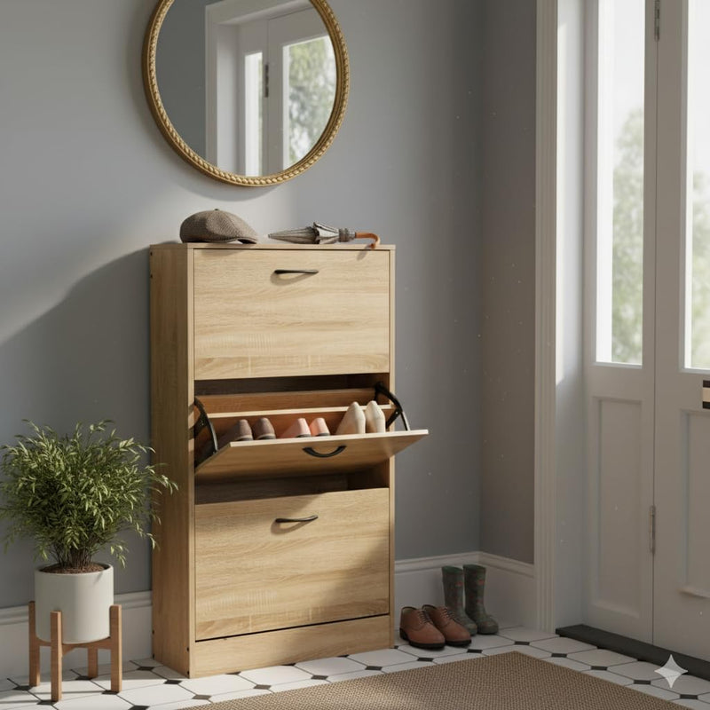 Shoe Cabinet with 3 Drawers Pull Down MDF