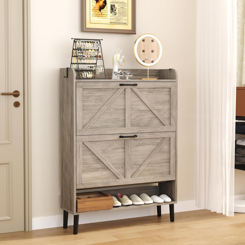 Shoe Cabinet with Two Flip Drawers 3-Tier Storage