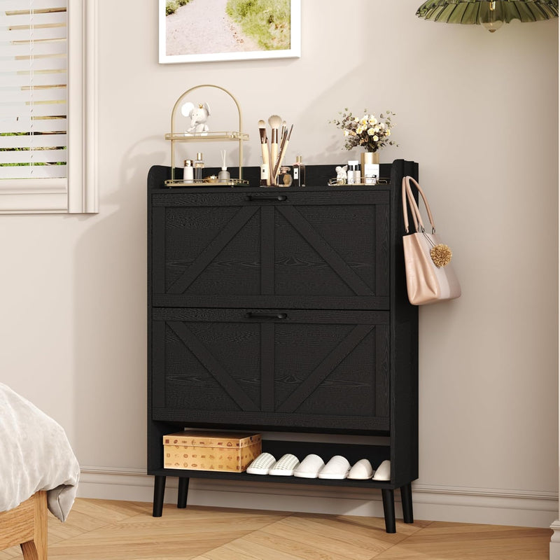 Shoe Cabinet with Two Flip Drawers 3-Tier Storage