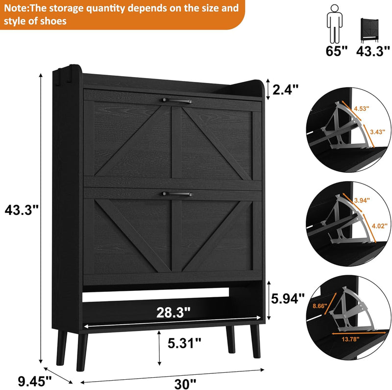Shoe Cabinet with Two Flip Drawers 3-Tier Storage
