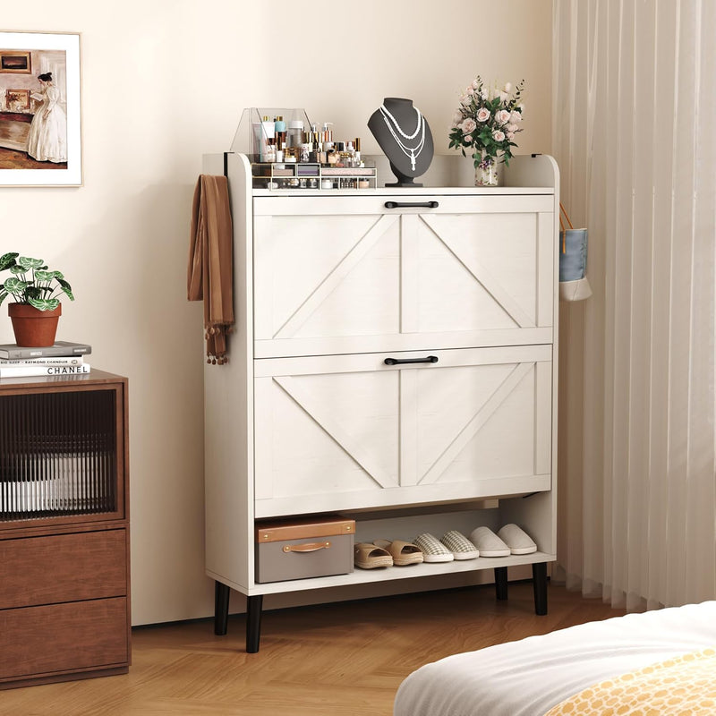 Shoe Cabinet with Two Flip Drawers 3-Tier Storage