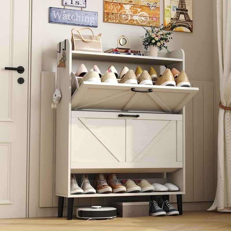 Shoe Cabinet with Two Flip Drawers 3-Tier Storage