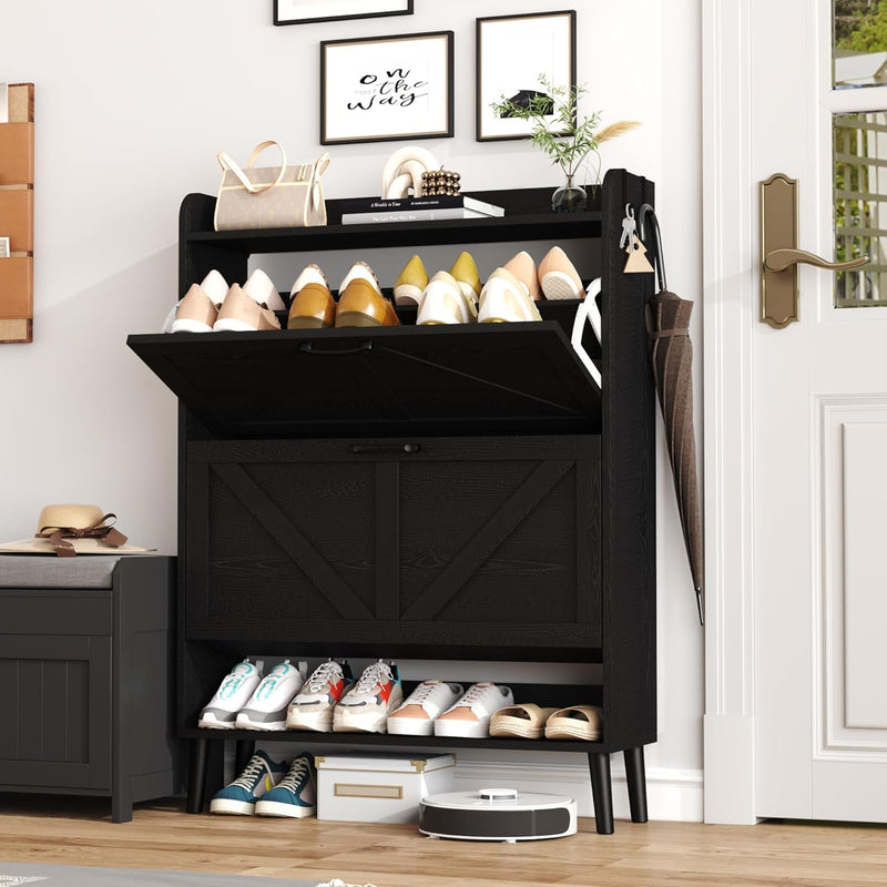 Shoe Cabinet with Two Flip Drawers 3-Tier Storage