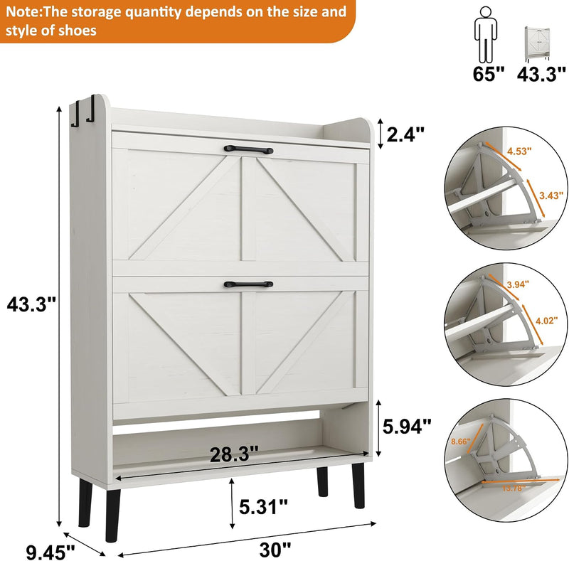 Shoe Cabinet with Two Flip Drawers 3-Tier Storage