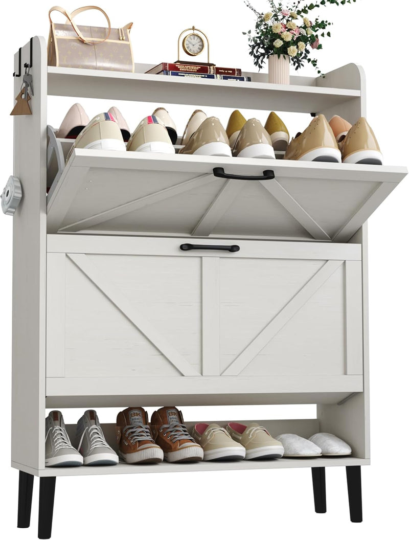 Shoe Cabinet with Two Flip Drawers 3-Tier Storage