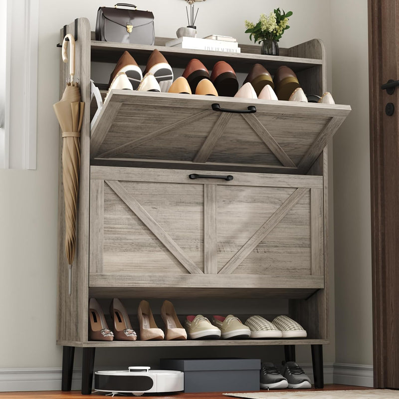 Shoe Cabinet with Two Flip Drawers 3-Tier Storage