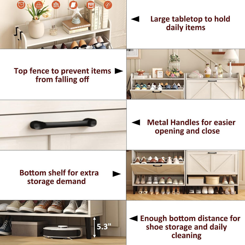 Shoe Cabinet with Two Flip Drawers 3-Tier Storage