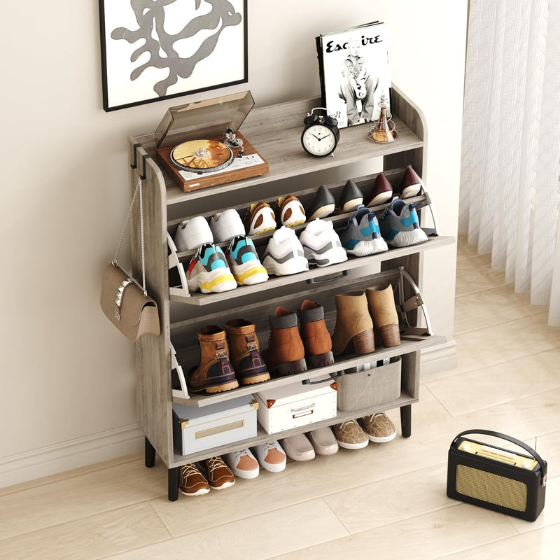 Shoe Cabinet with Two Flip Drawers 3-Tier Storage
