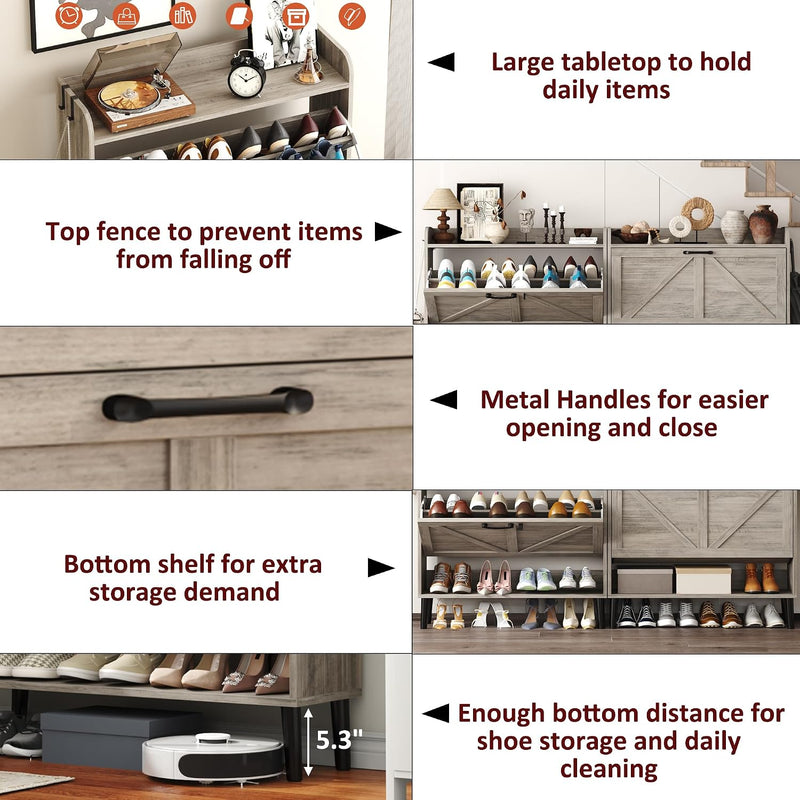Shoe Cabinet with Two Flip Drawers 3-Tier Storage
