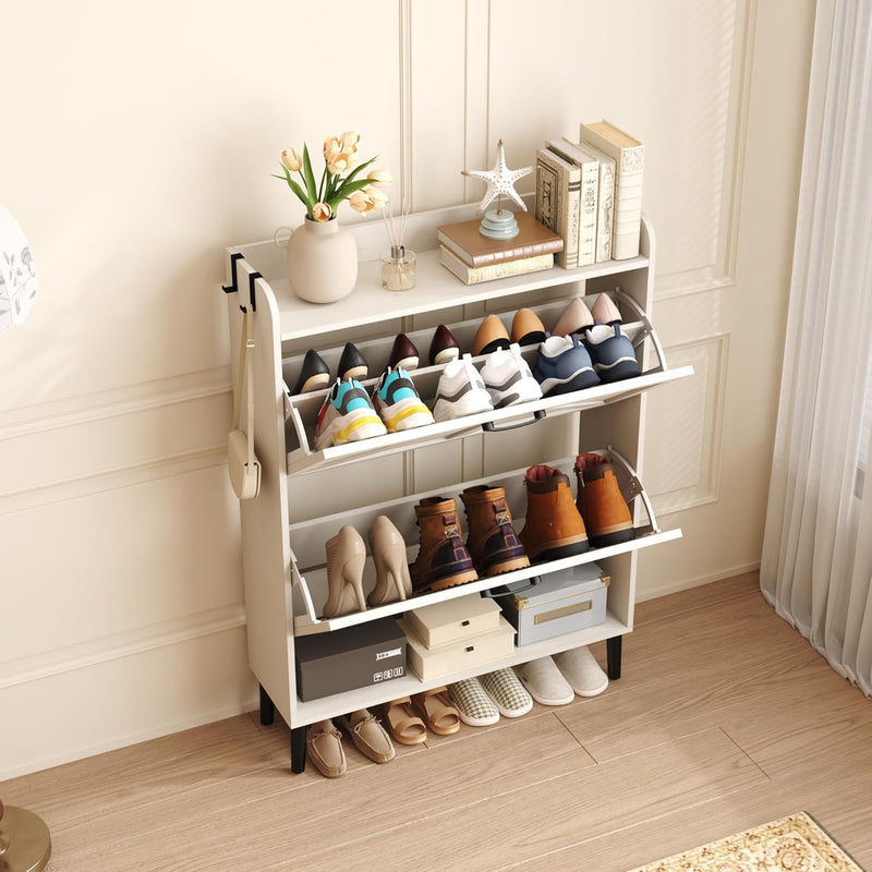 Shoe Cabinet with Two Flip Drawers 3-Tier Storage