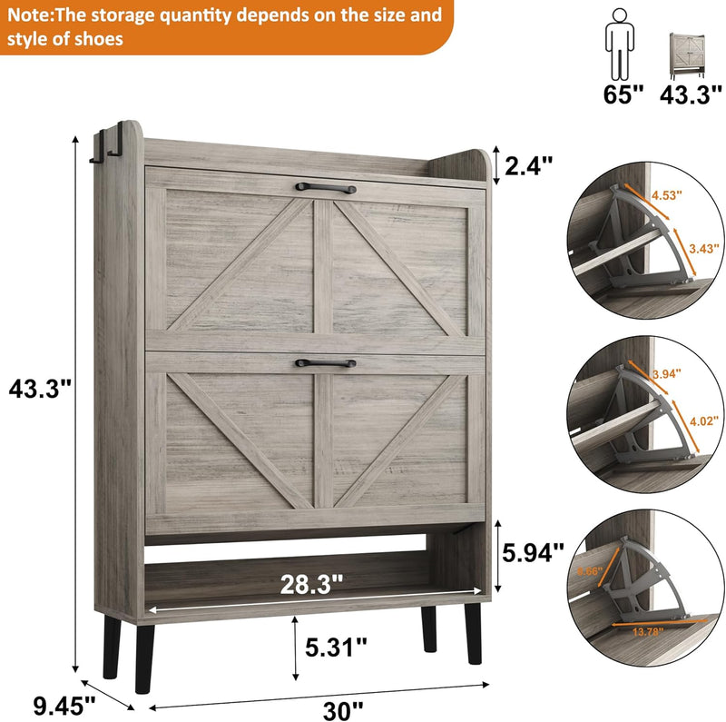 Shoe Cabinet with Two Flip Drawers 3-Tier Storage