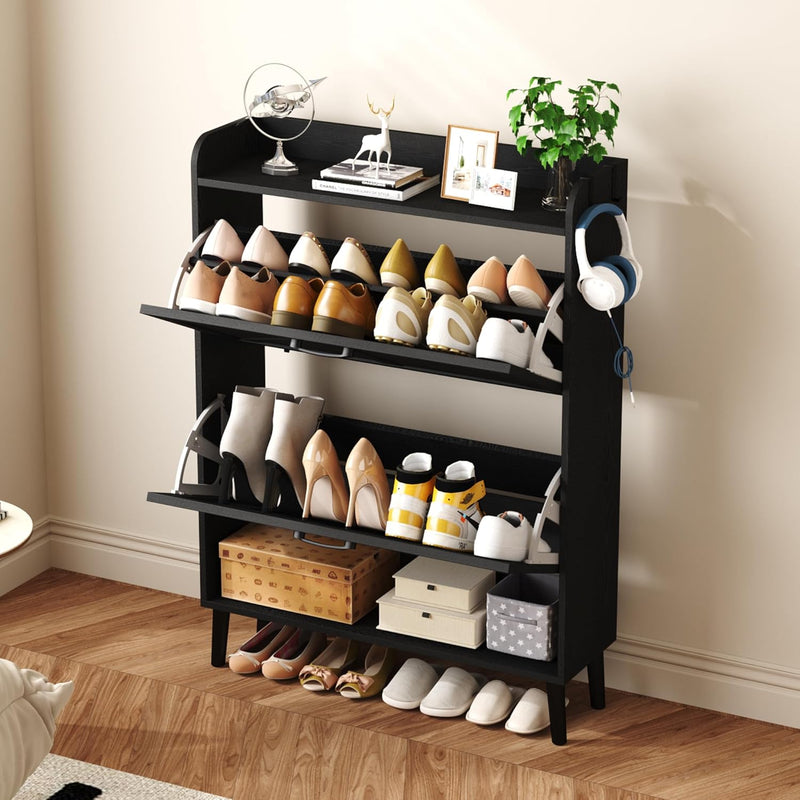 Shoe Cabinet with Two Flip Drawers 3-Tier Storage
