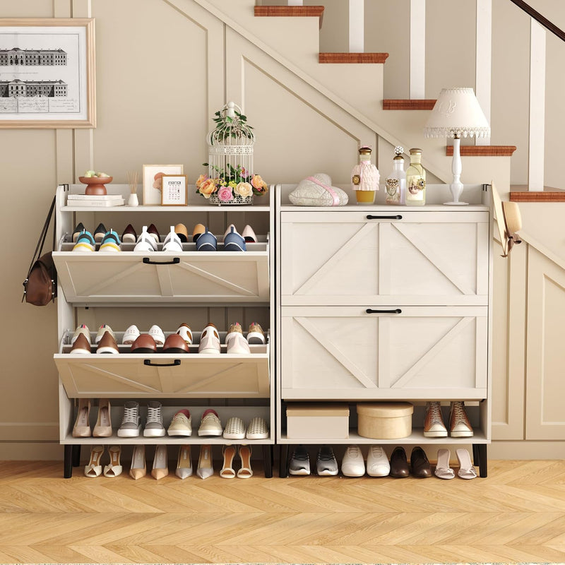 Shoe Cabinet with Two Flip Drawers 3-Tier Storage