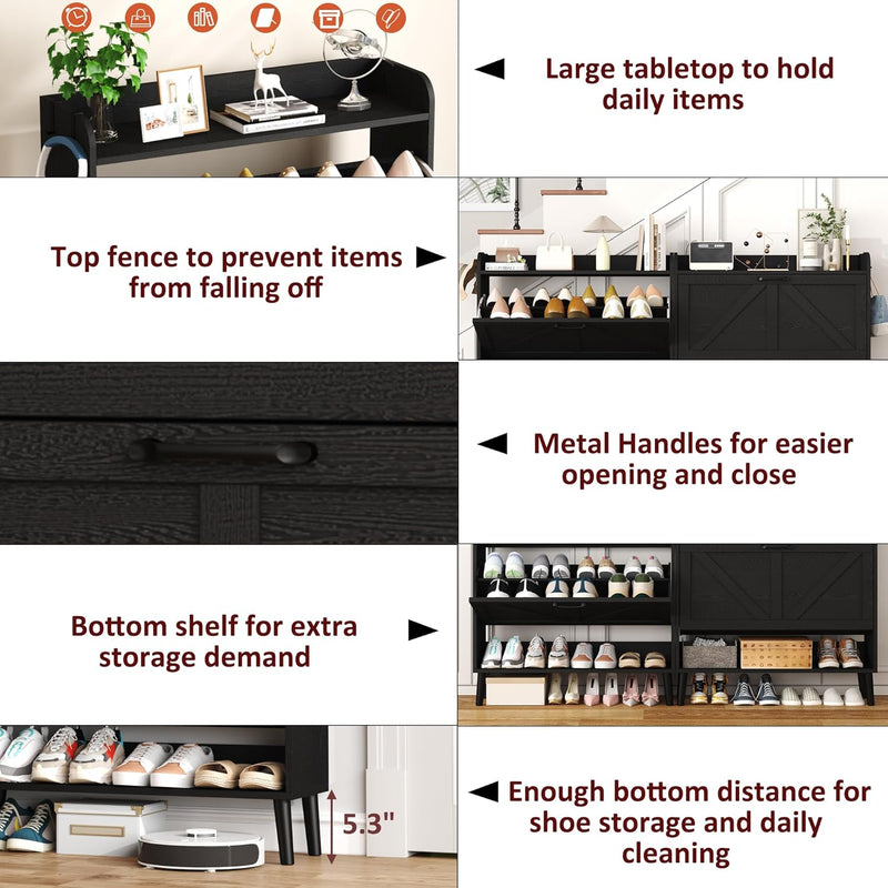 Shoe Cabinet with Two Flip Drawers 3-Tier Storage