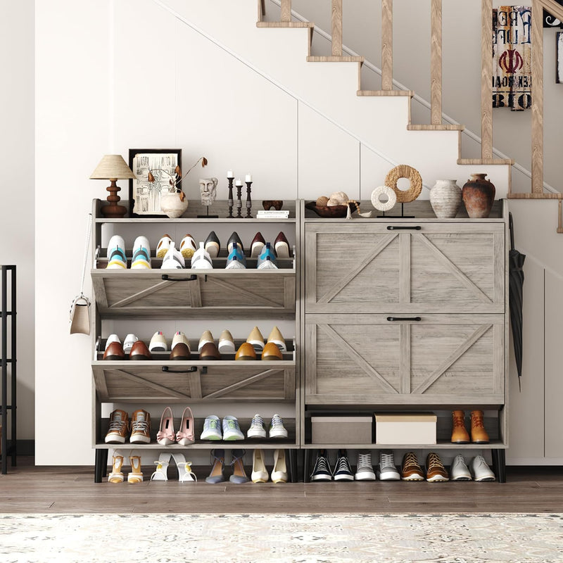 Shoe Cabinet with Two Flip Drawers 3-Tier Storage