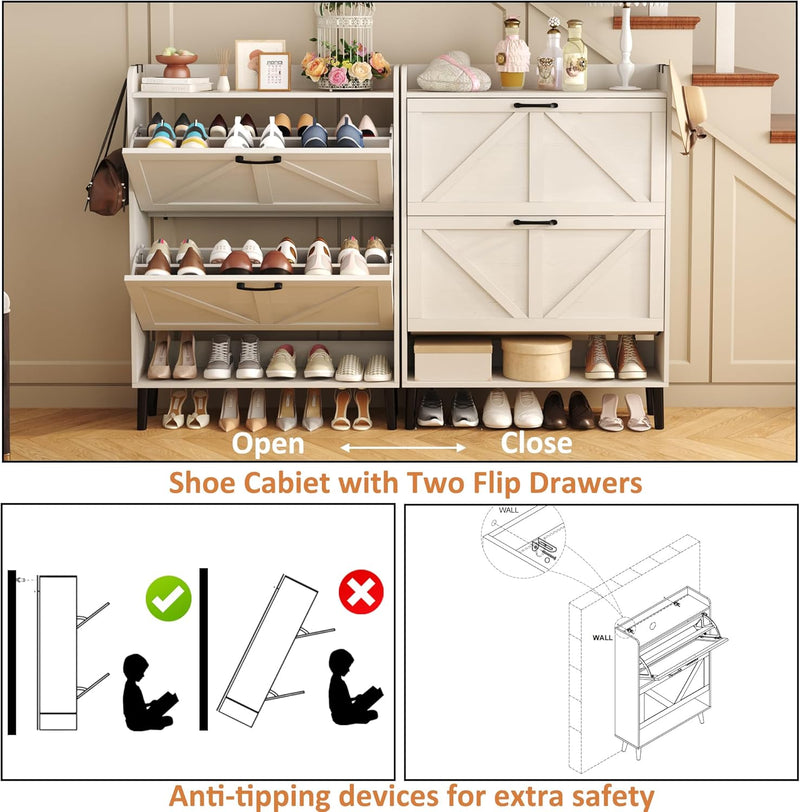 Shoe Cabinet with Two Flip Drawers 3-Tier Storage