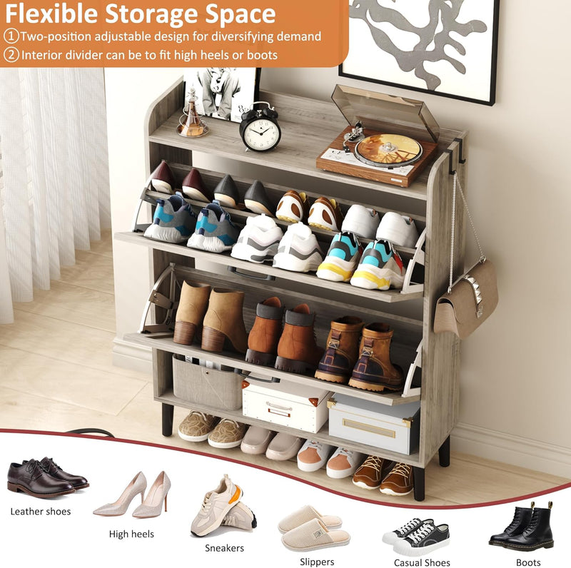 Shoe Cabinet with Two Flip Drawers 3-Tier Storage