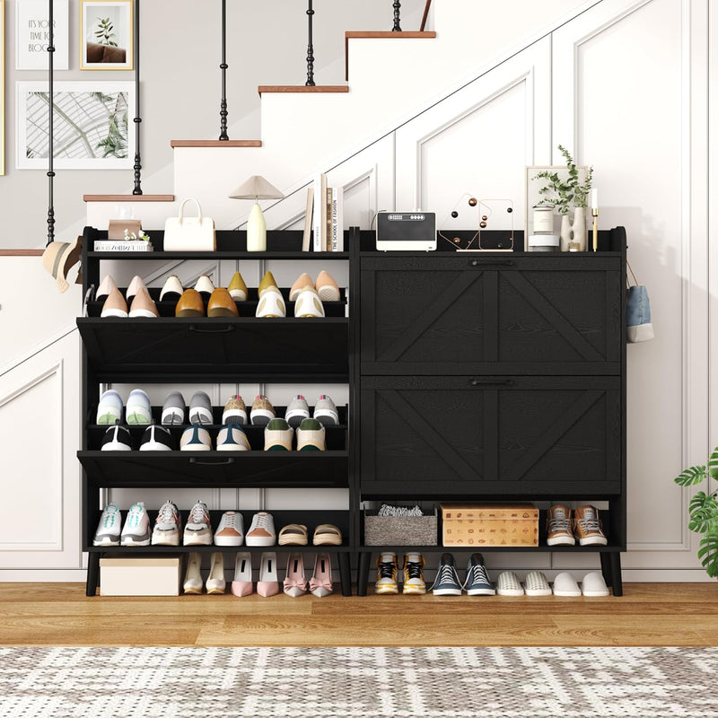 Shoe Cabinet with Two Flip Drawers 3-Tier Storage