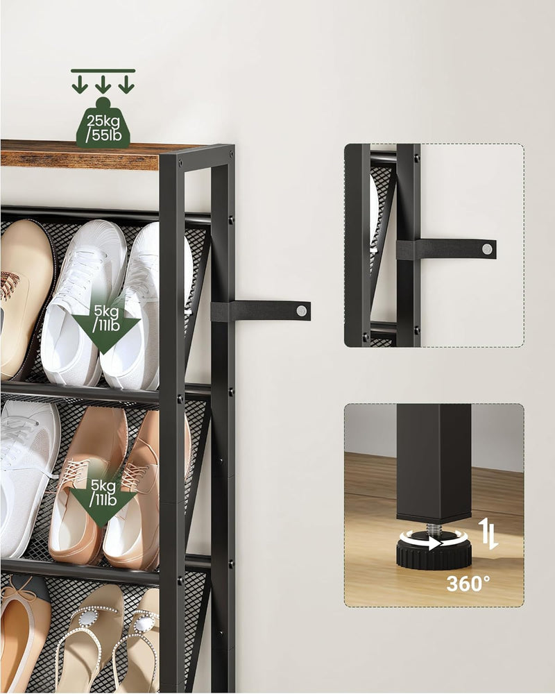 Shoe Rack 5-Tier Organiser Narrow Storage with Slanted