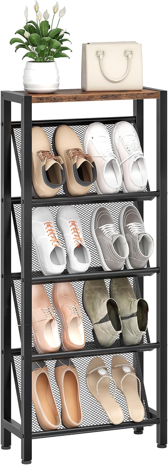 Shoe Rack 5-Tier Organiser Narrow Storage with Slanted