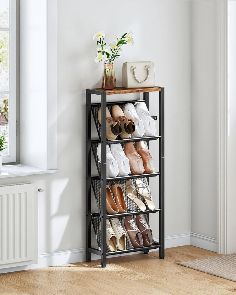 Shoe Rack 5-Tier Organiser Narrow Storage with Slanted