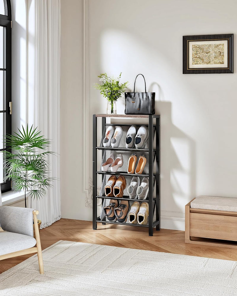 Shoe Rack 5-Tier Organiser Narrow Storage with Slanted
