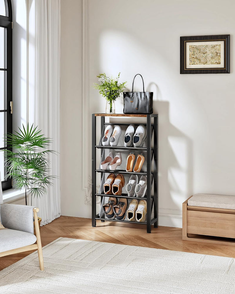 Shoe Rack 5-Tier Organiser Narrow Storage with Slanted