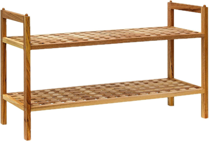 Shoe Racks Stackable Bench Walnut Wood Two Shelves (Set of 4)