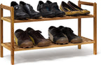 Shoe Racks Stackable Bench Walnut Wood Two Shelves (Set of 4)