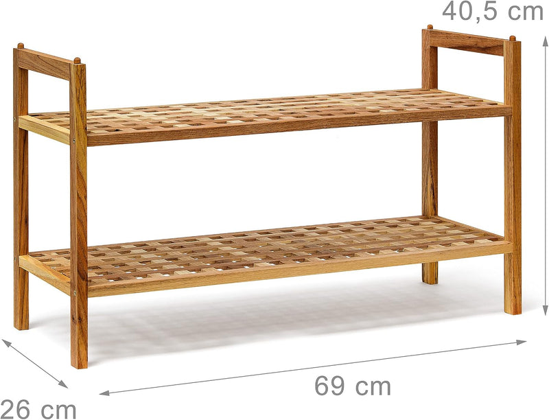 Shoe Racks Stackable Bench Walnut Wood Two Shelves (Set of 4)
