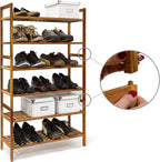 Shoe Racks Stackable Bench Walnut Wood Two Shelves (Set of 4)