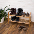 Shoe Racks Stackable Bench Walnut Wood Two Shelves (Set of 4)