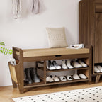 Shoe Storage Bench Bamboo with Padded Seat Cabinet