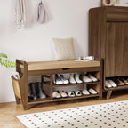 Shoe Storage Bench Bamboo with Padded Seat Cabinet