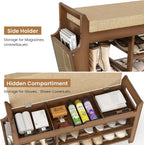 Shoe Storage Bench Bamboo with Padded Seat Cabinet