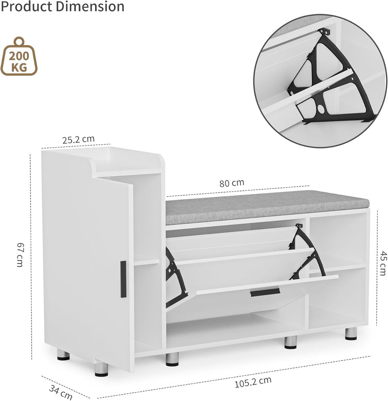 Shoe Storage Bench with Cushion 105CM Lounge 2