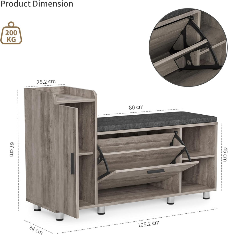 Shoe Storage Bench with Cushion 105CM Lounge 2