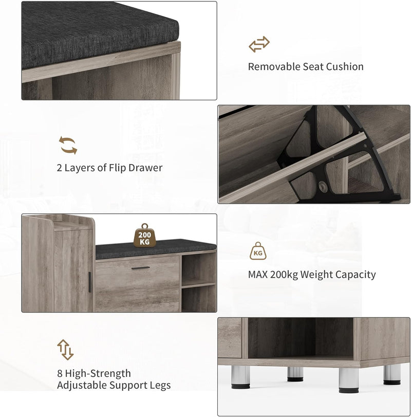 Shoe Storage Bench with Cushion 105CM Lounge 2