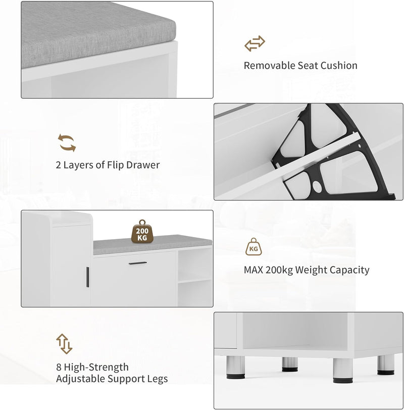 Shoe Storage Bench with Cushion 105CM Lounge 2