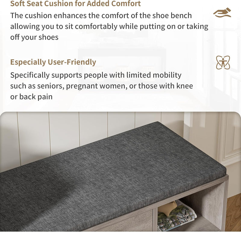 Shoe Storage Bench with Cushion 105CM Lounge 2