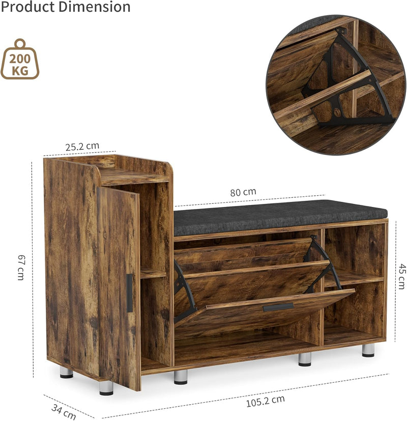 Shoe Storage Bench with Cushion 105CM Lounge 2