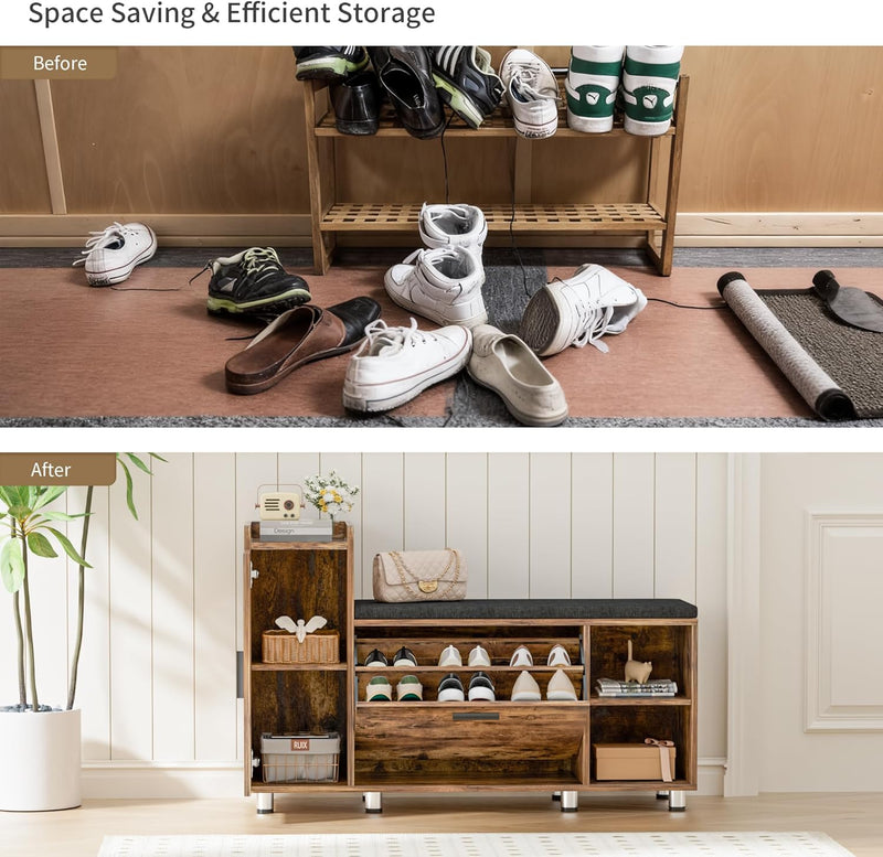 Shoe Storage Bench with Cushion 105CM Lounge 2
