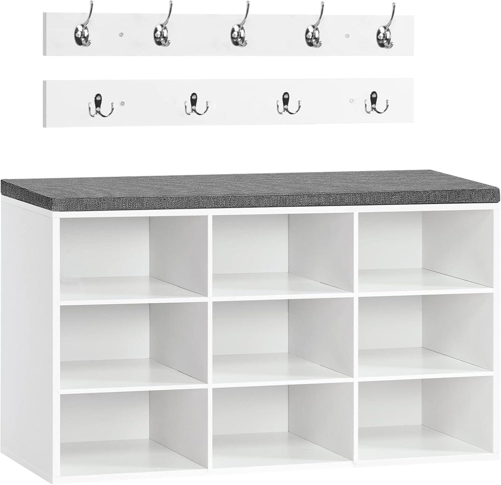 Shoe Storage Bench with Cushion and Coat Hooks