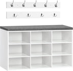 Shoe Storage Bench with Cushion and Coat Hooks